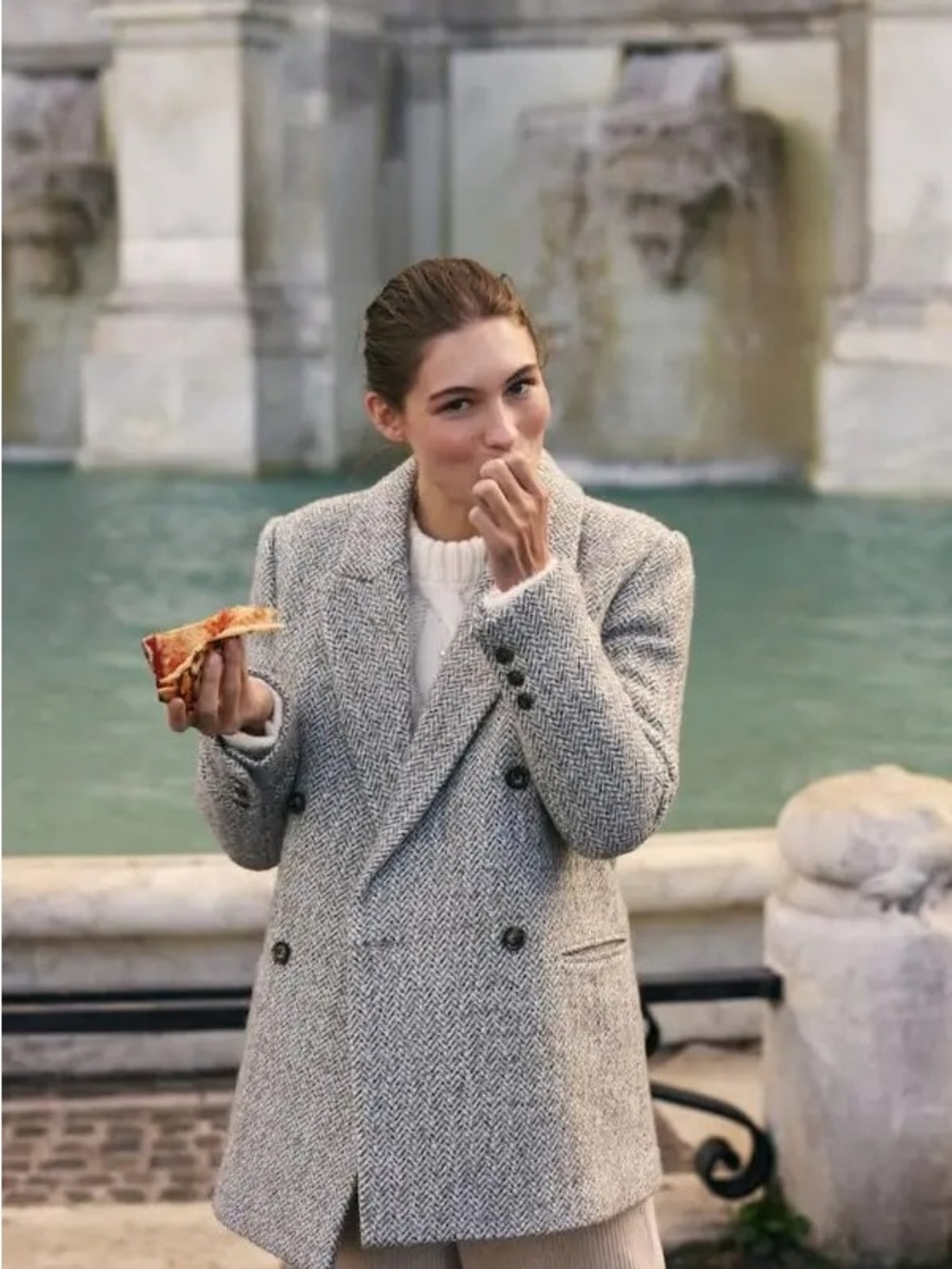 Mango Cream and Taupe Herringbone blazer